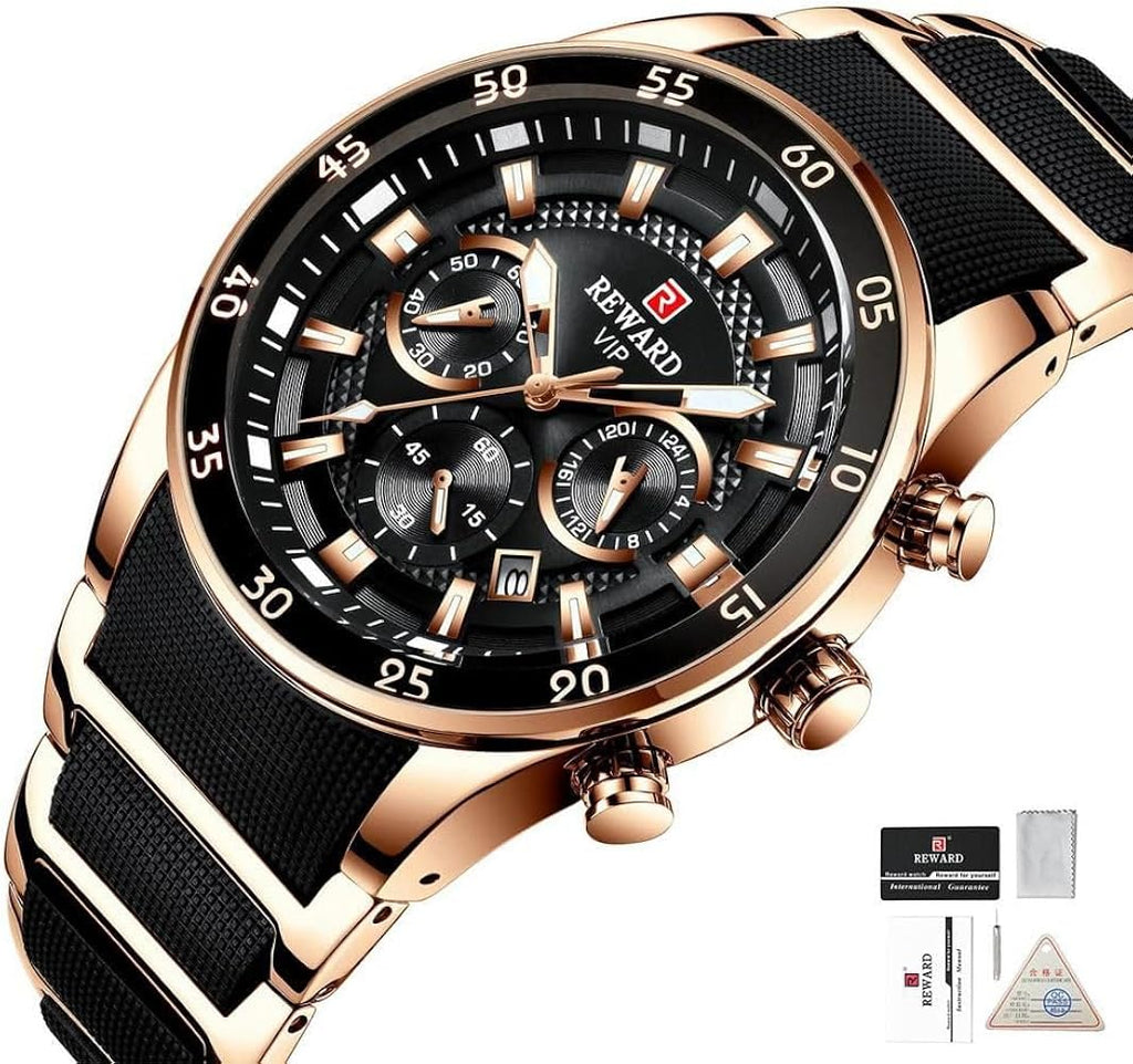 Reward VIP Men’s Luxury Analog Chronograph Style Watch – Premium Black Dial & Strap