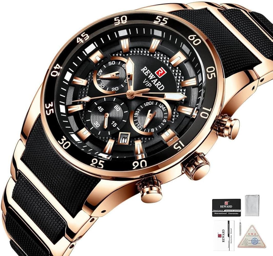 Reward VIP Men’s Luxury Analog Chronograph Style Watch – Premium Black Dial & Strap