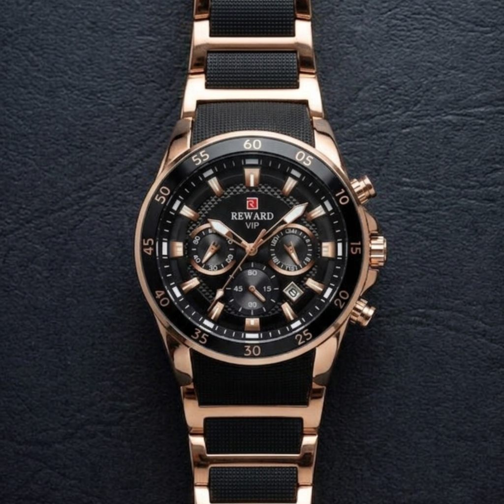Reward VIP Men’s Luxury Analog Chronograph Style Watch – Premium Black Dial & Strap