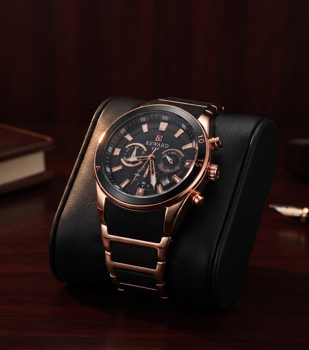 Reward VIP Men’s Luxury Analog Chronograph Style Watch – Premium Black Dial & Strap