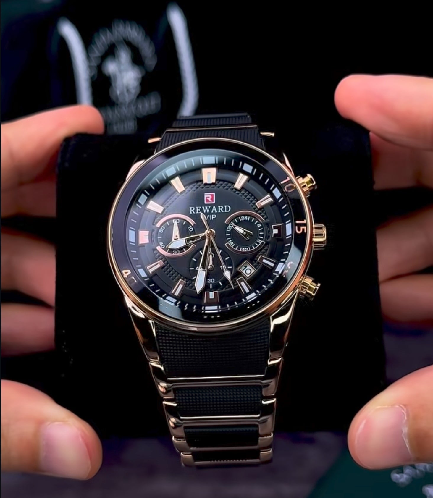 Reward VIP Men’s Luxury Analog Chronograph Style Watch – Premium Black Dial & Strap