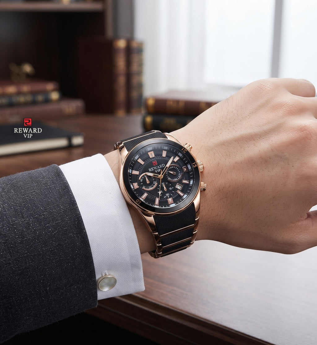 Reward VIP Men’s Luxury Analog Chronograph Style Watch – Premium Black Dial & Strap