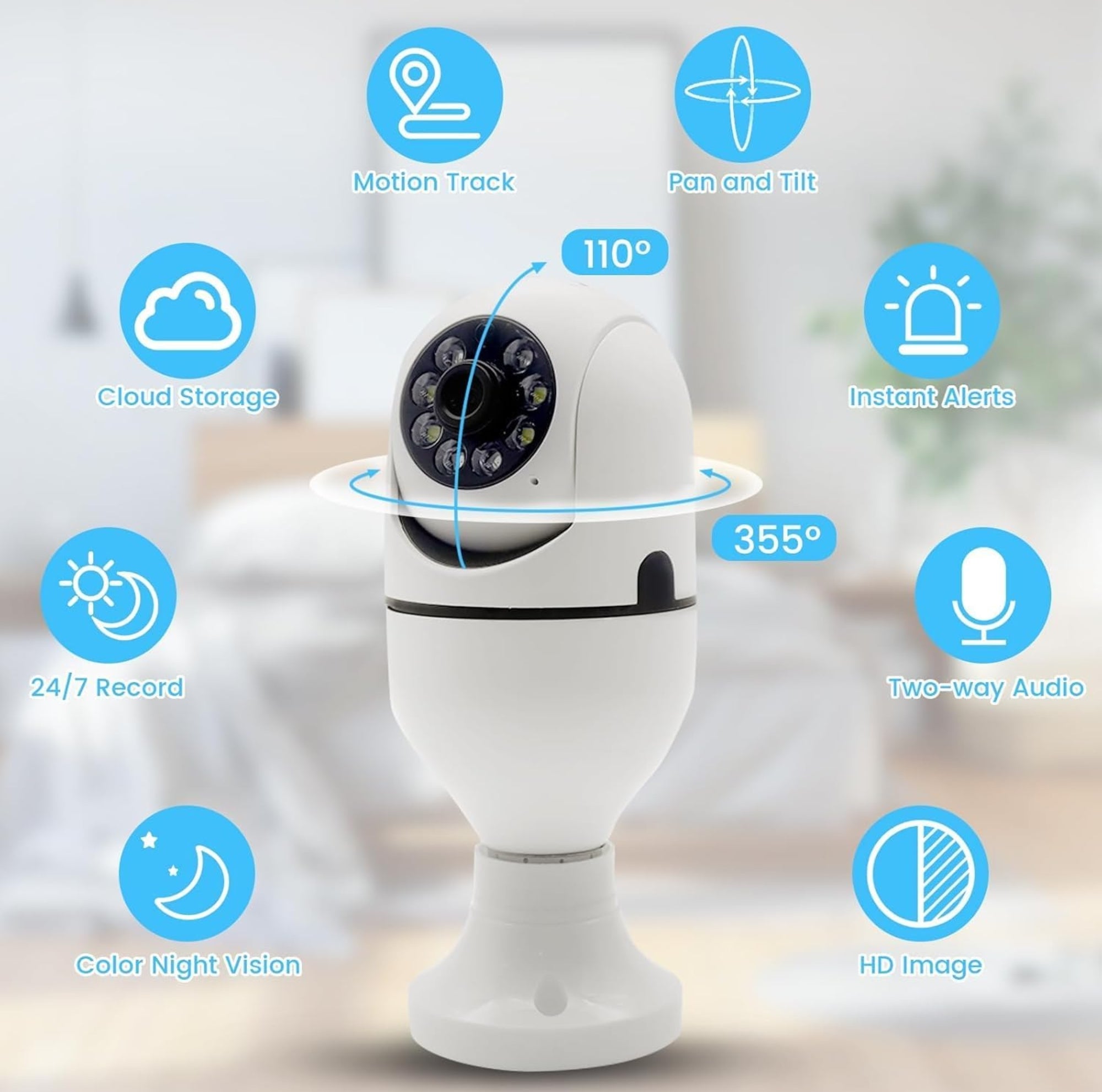 4MP WiFi Bulb CCTV Camera. Mobile Full Control, Unlimited Device Connect