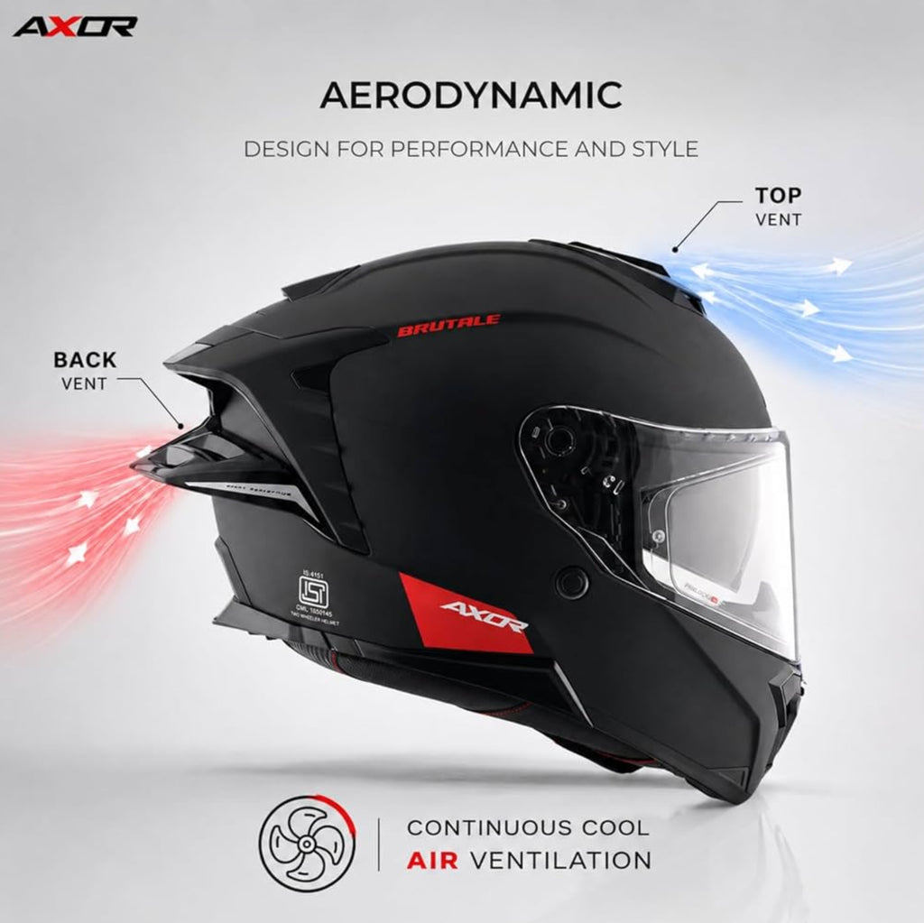 Brutale Solid Colors Dual Spoiler Helmet – Aerodynamic Full Face Design | Certified (ISI, DOT, ECE) | Premium Safety & Comfort- Black, All Size Available