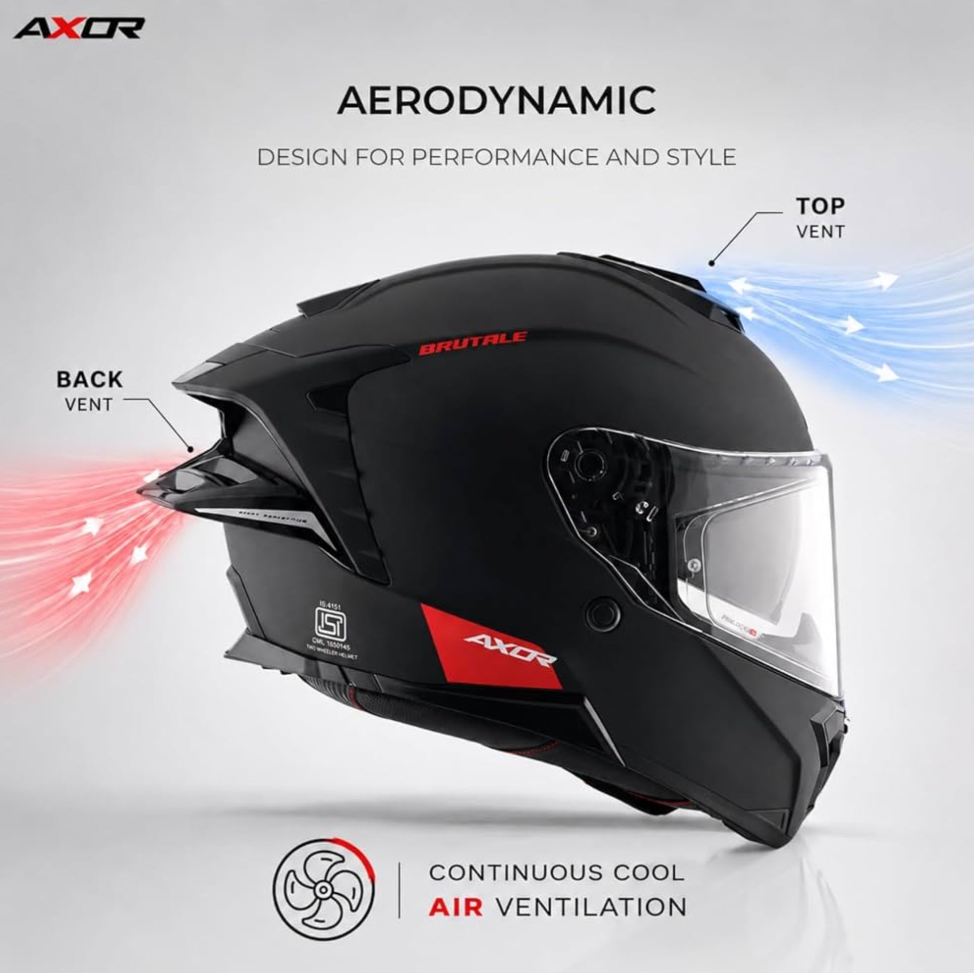 Brutale Solid Colors Dual Spoiler Helmet – Aerodynamic Full Face Design | Certified (ISI, DOT, ECE) | Premium Safety & Comfort- Black, All Size Available