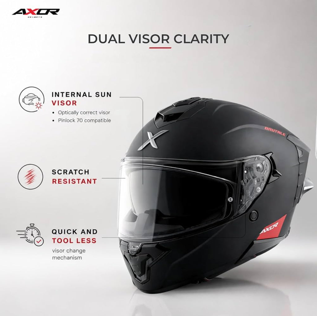 Brutale Solid Colors Dual Spoiler Helmet – Aerodynamic Full Face Design | Certified (ISI, DOT, ECE) | Premium Safety & Comfort- Black, All Size Available