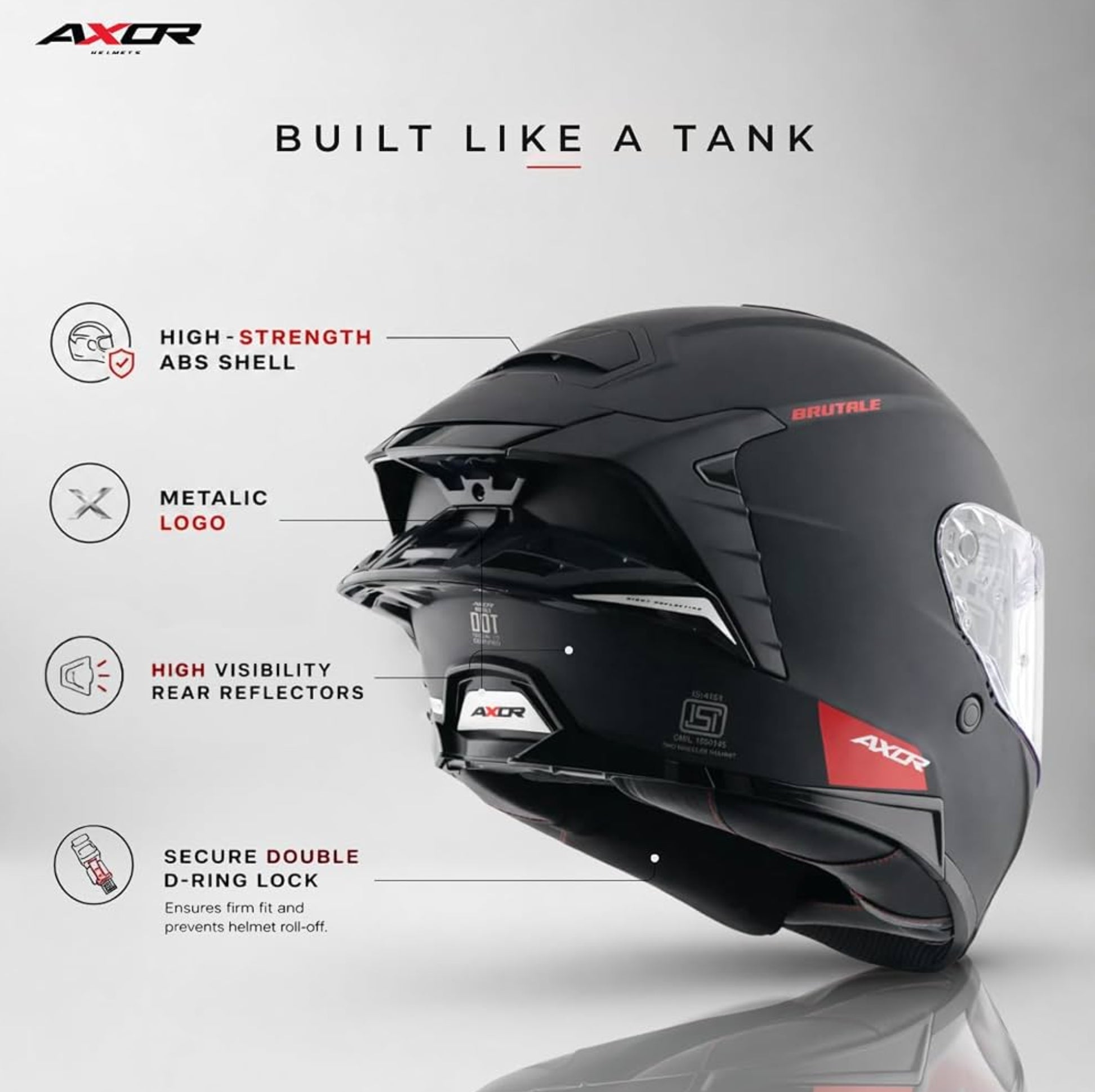 Brutale Solid Colors Dual Spoiler Helmet – Aerodynamic Full Face Design | Certified (ISI, DOT, ECE) | Premium Safety & Comfort- Black, All Size Available