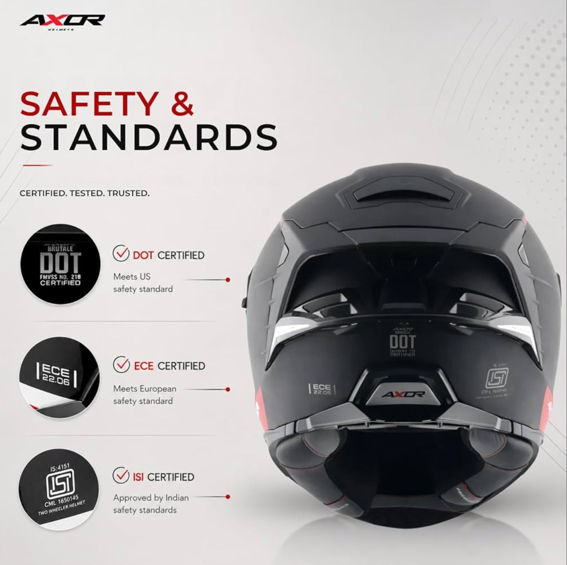Brutale Solid Colors Dual Spoiler Helmet – Aerodynamic Full Face Design | Certified (ISI, DOT, ECE) | Premium Safety & Comfort- Black, All Size Available