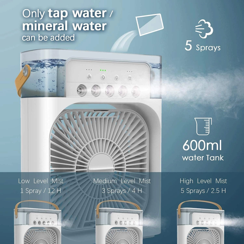 Mini Air Cooler Fan Bulit -In Soft LED Night Light Long Lasting Cooling