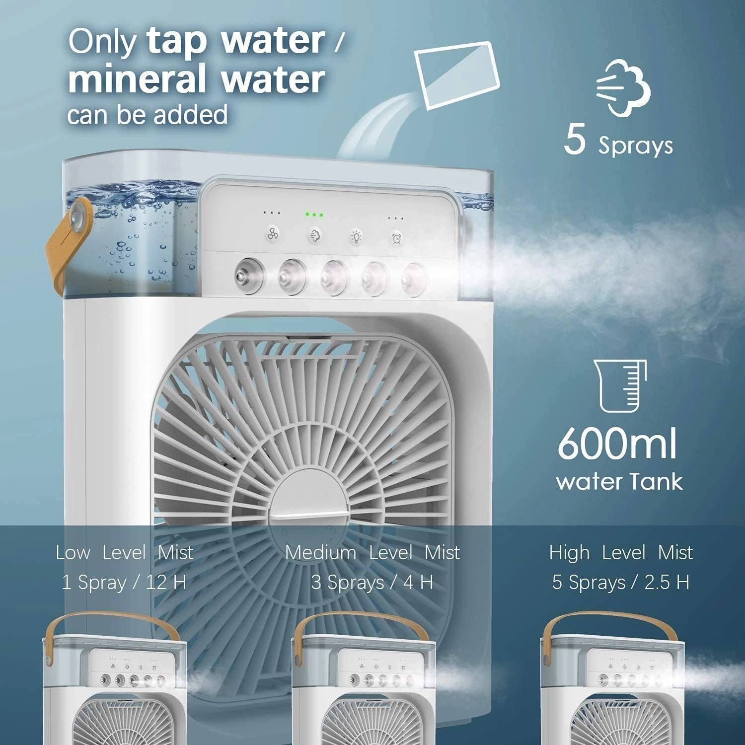 Mini Air Cooler Fan Bulit -In Soft LED Night Light Long Lasting Cooling