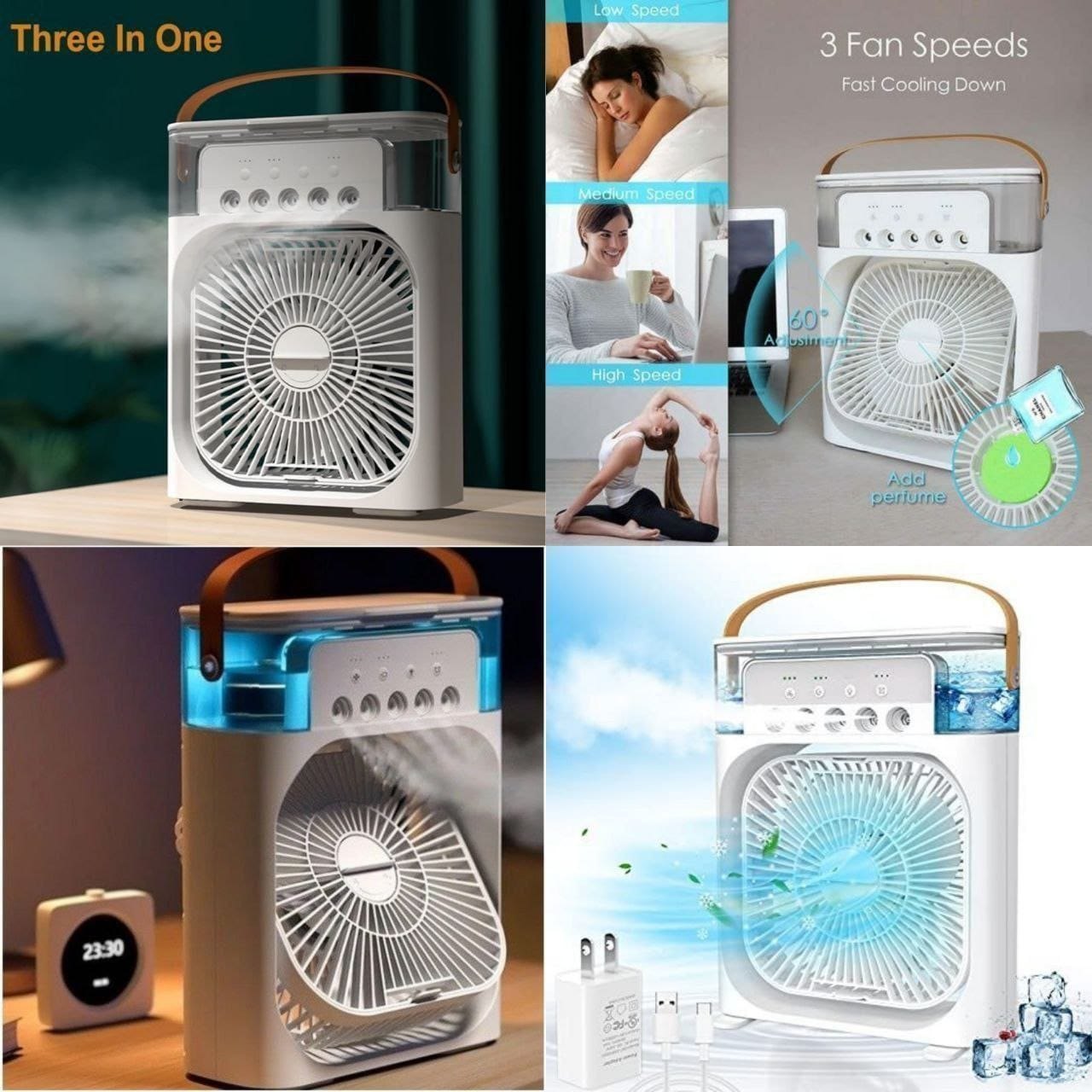 Mini Air Cooler Fan Bulit -In Soft LED Night Light Long Lasting Cooling