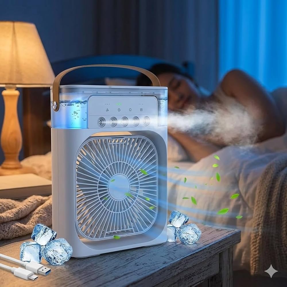 Mini Air Cooler Fan Bulit -In Soft LED Night Light Long Lasting Cooling